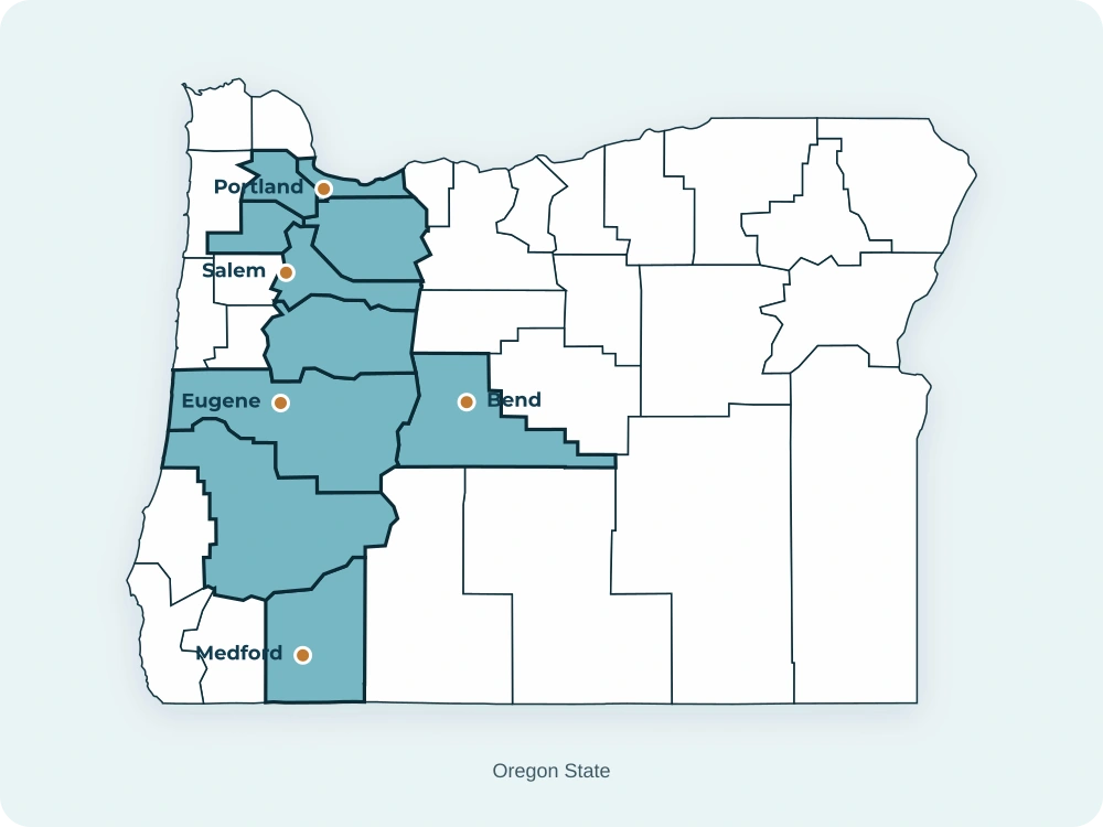 Map of Oregon counties we serve